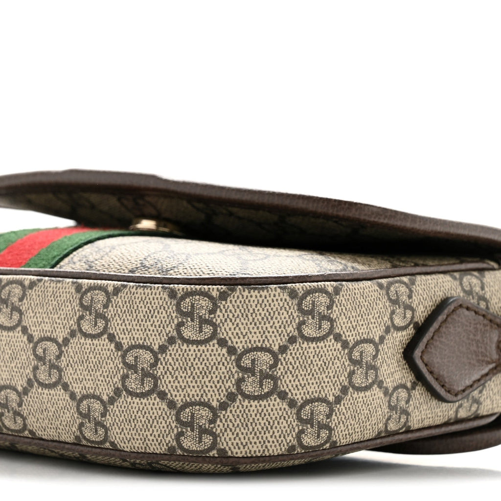 GG Supreme Monogram Textured Dollar Calfskin Small Ophidia Top Handle Shoulder Bag Beige Brown