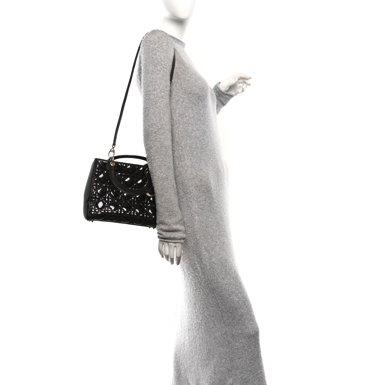 Patent Cannage Medium Lady Dior Dark Brown