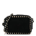 Calfskin Suede Rockstud Camera Crossbody Bag Black