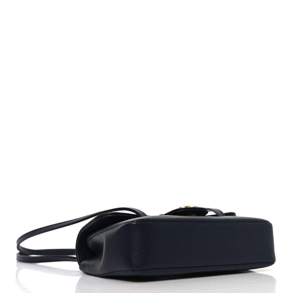 Shiny Caviar Mini Preppy Coco Shoulder Bag Dark Blue