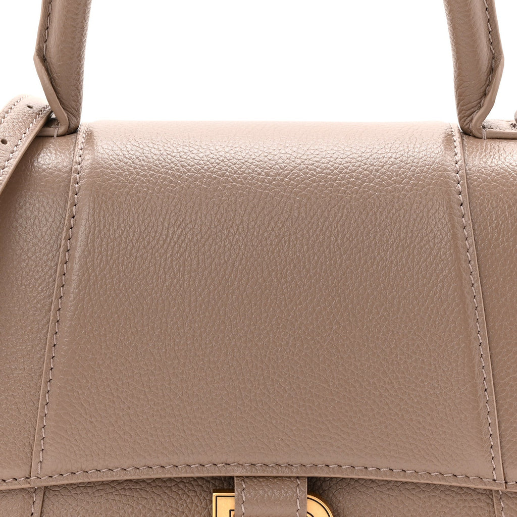 Grained Calfskin Small Hourglass Top Handle Bag Mink Grey