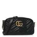 Calfskin Matelasse Small GG Marmont Chain Shoulder Bag Black