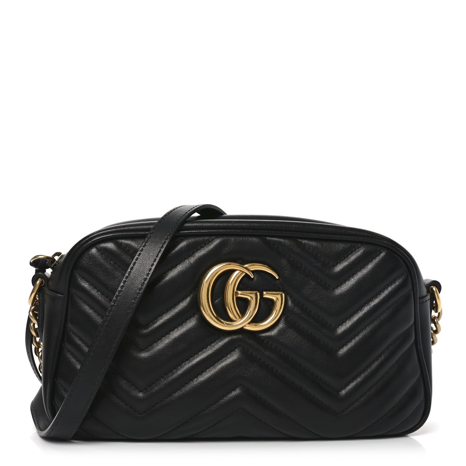 Calfskin Matelasse Small GG Marmont Chain Shoulder Bag Black