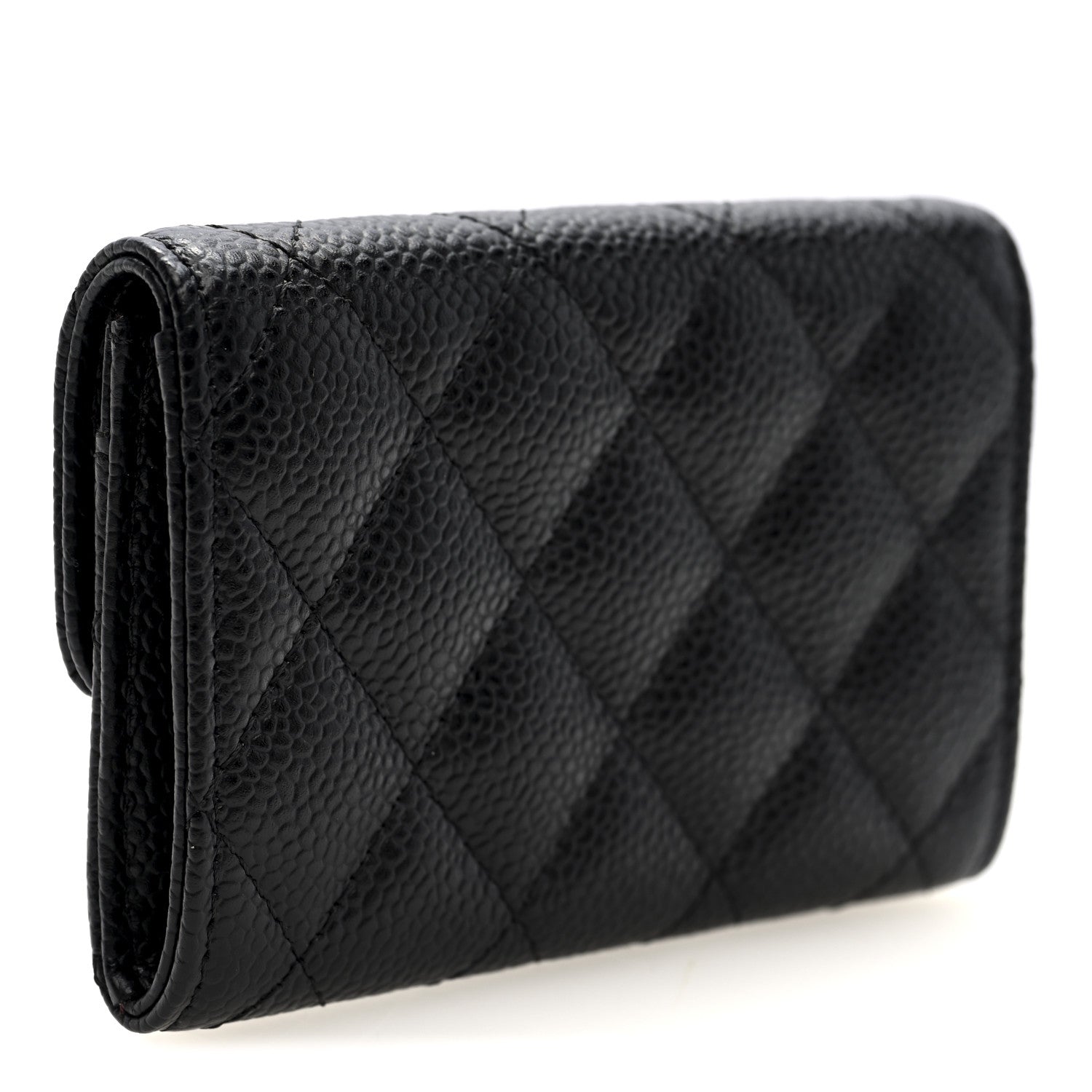 Caviar Quilted Flap  Holder Wallet Black