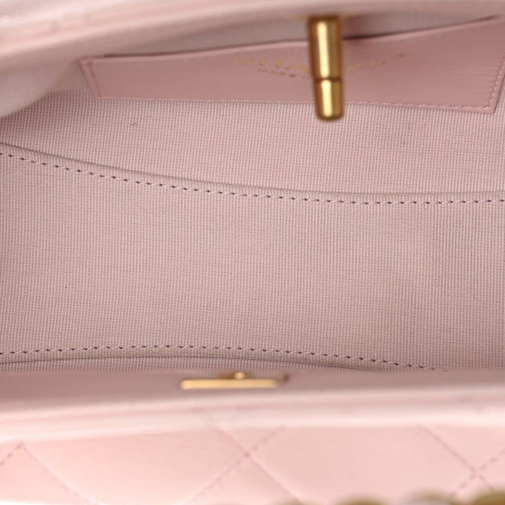 Shiny Lambskin Small Shopping Bag Light Pink
