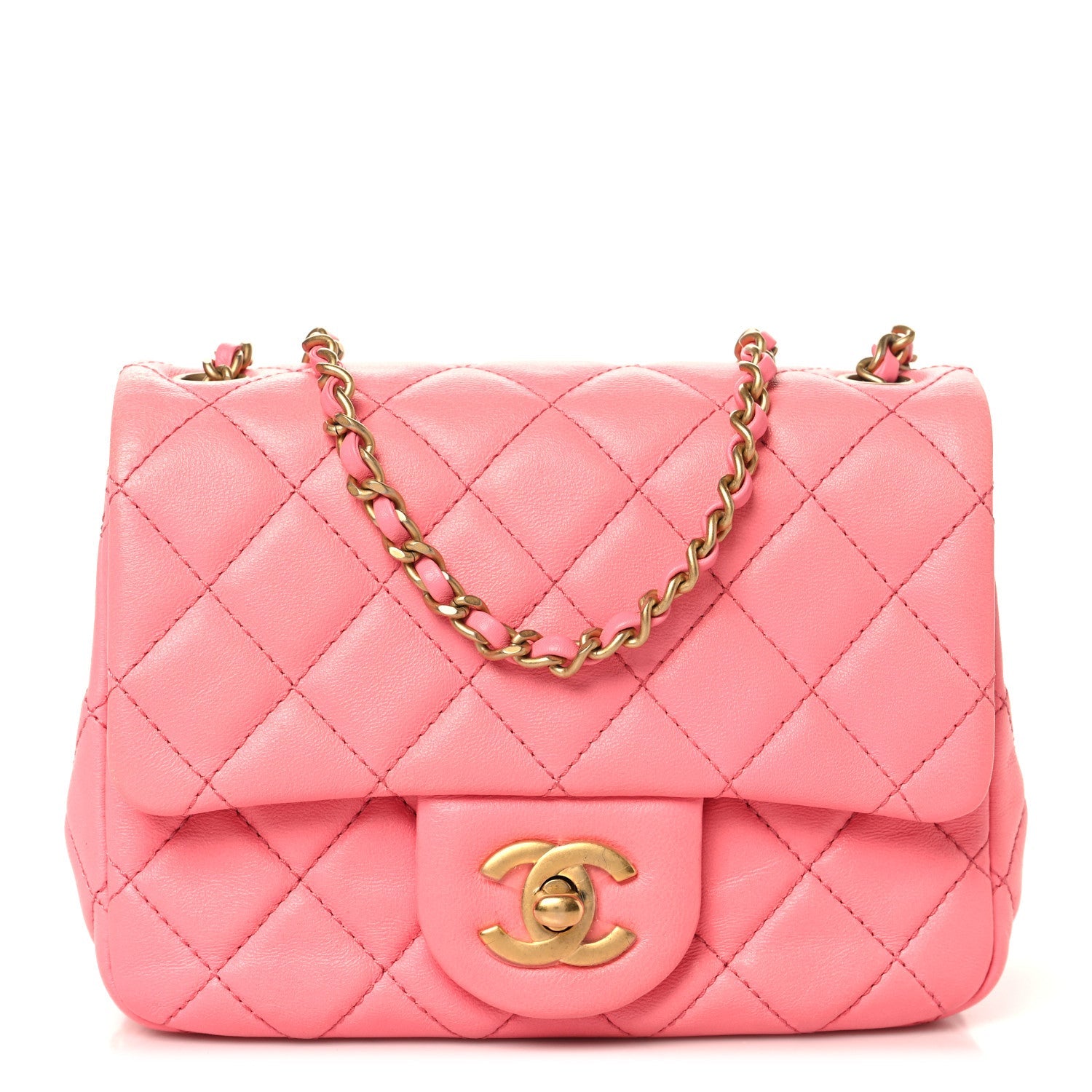 Lambskin Quilted Mini Pearl Crush Flap Pink