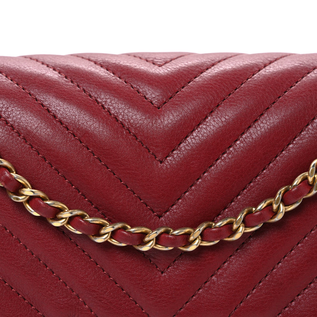 Calfskin Chevron Quilted Mini Rock The Corner Flap Red