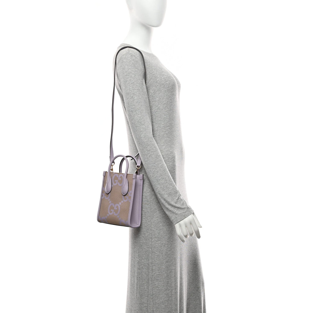 Monogram Jumbo GG Textured Dollar Calfskin Mini Tote Bag Beige Lapis