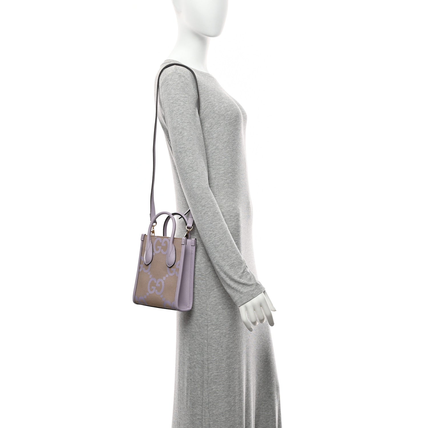 Monogram Jumbo GG Textured Dollar Calfskin Mini Tote Bag Beige Lapis