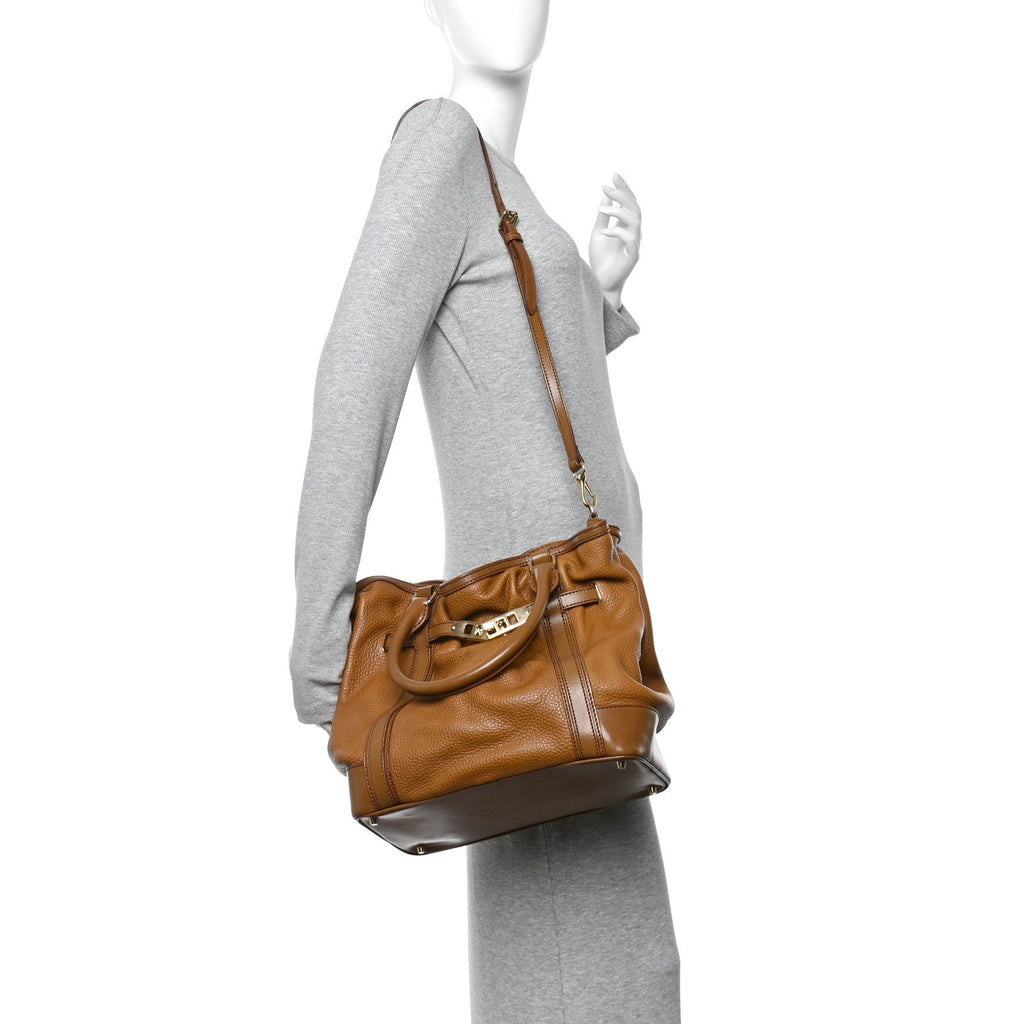 Grainy Calfskin Medium Golderton Tote Brown