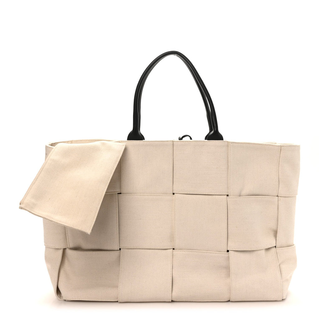 Canvas Maxi Intrecciato Large Arco Tote Beige Black