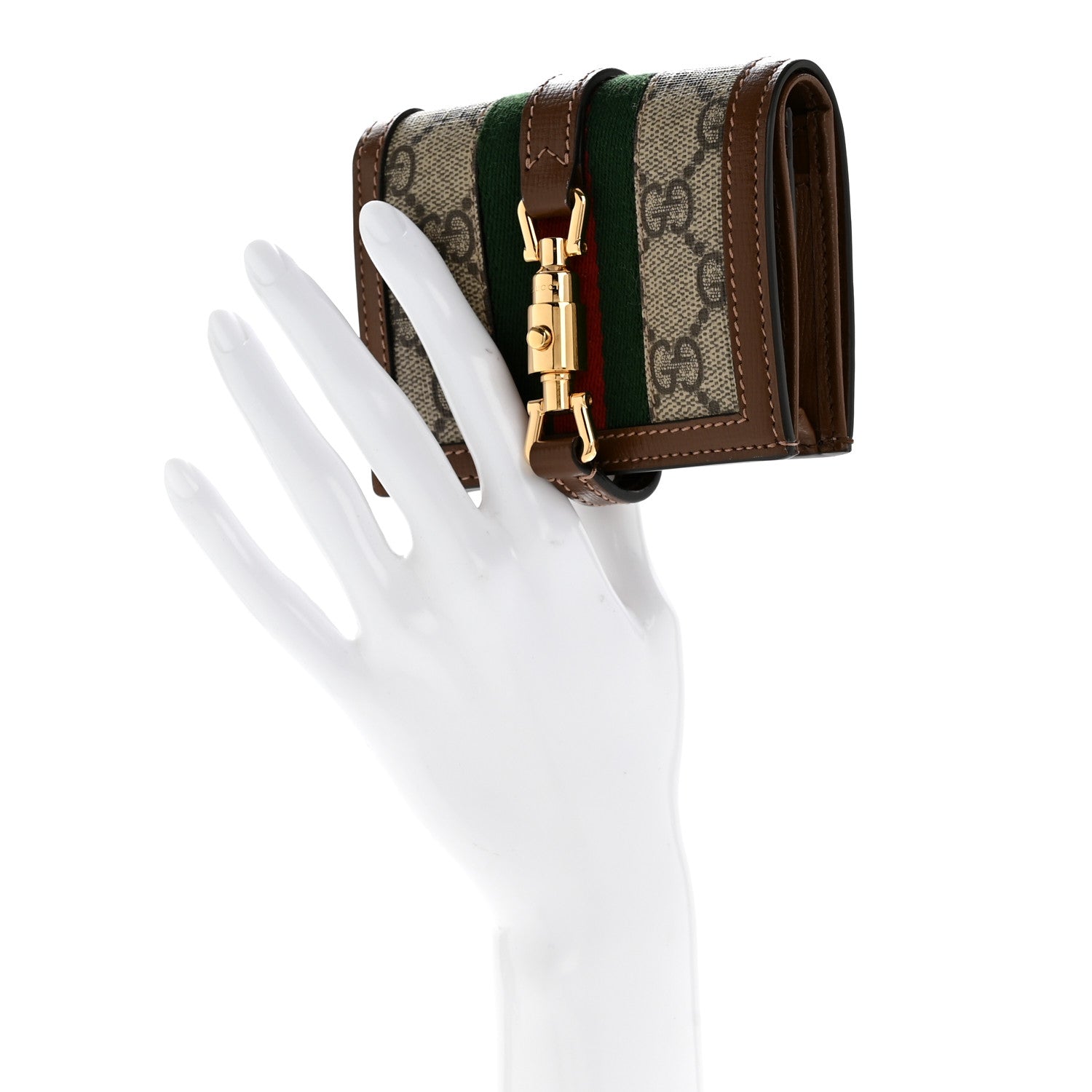 GG Supreme Monogram Textured Calfskin Web Jackie 1961  Case Beige Ebony Brown Sugar