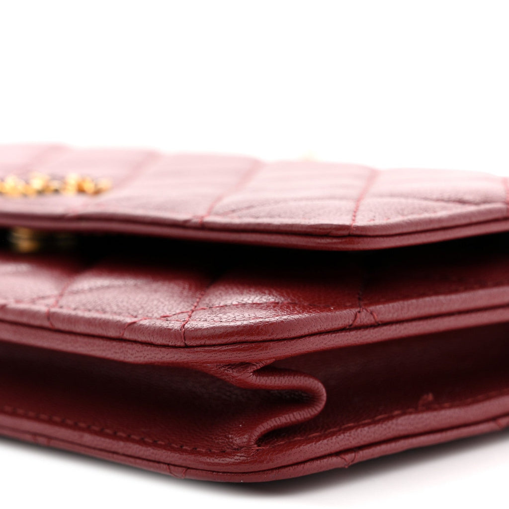 Lambskin Quilted Infinity Wallet On Chain WOC Burgundy