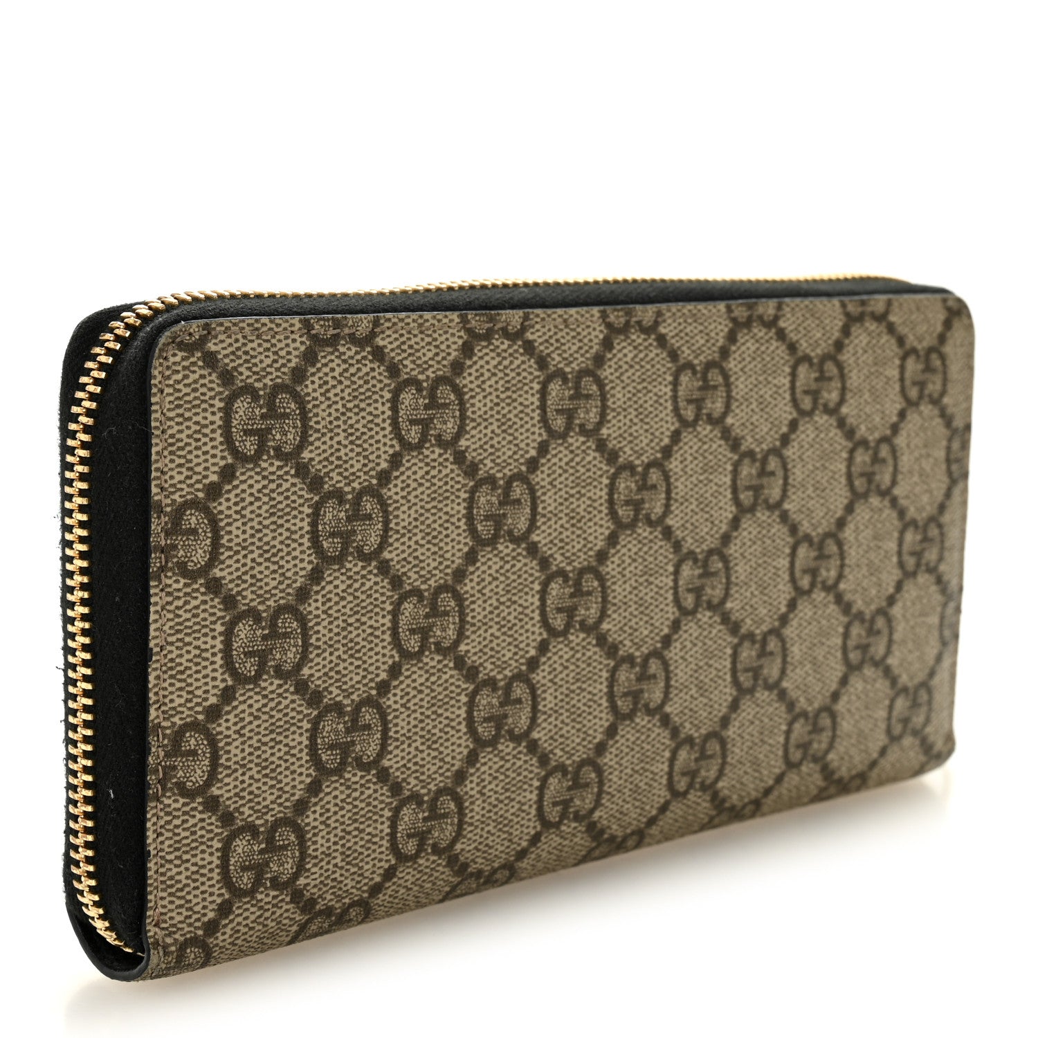 Dollar Calfskin GG Supreme Monogram GG Marmont Zip Around Wallet Black Beige Ebony