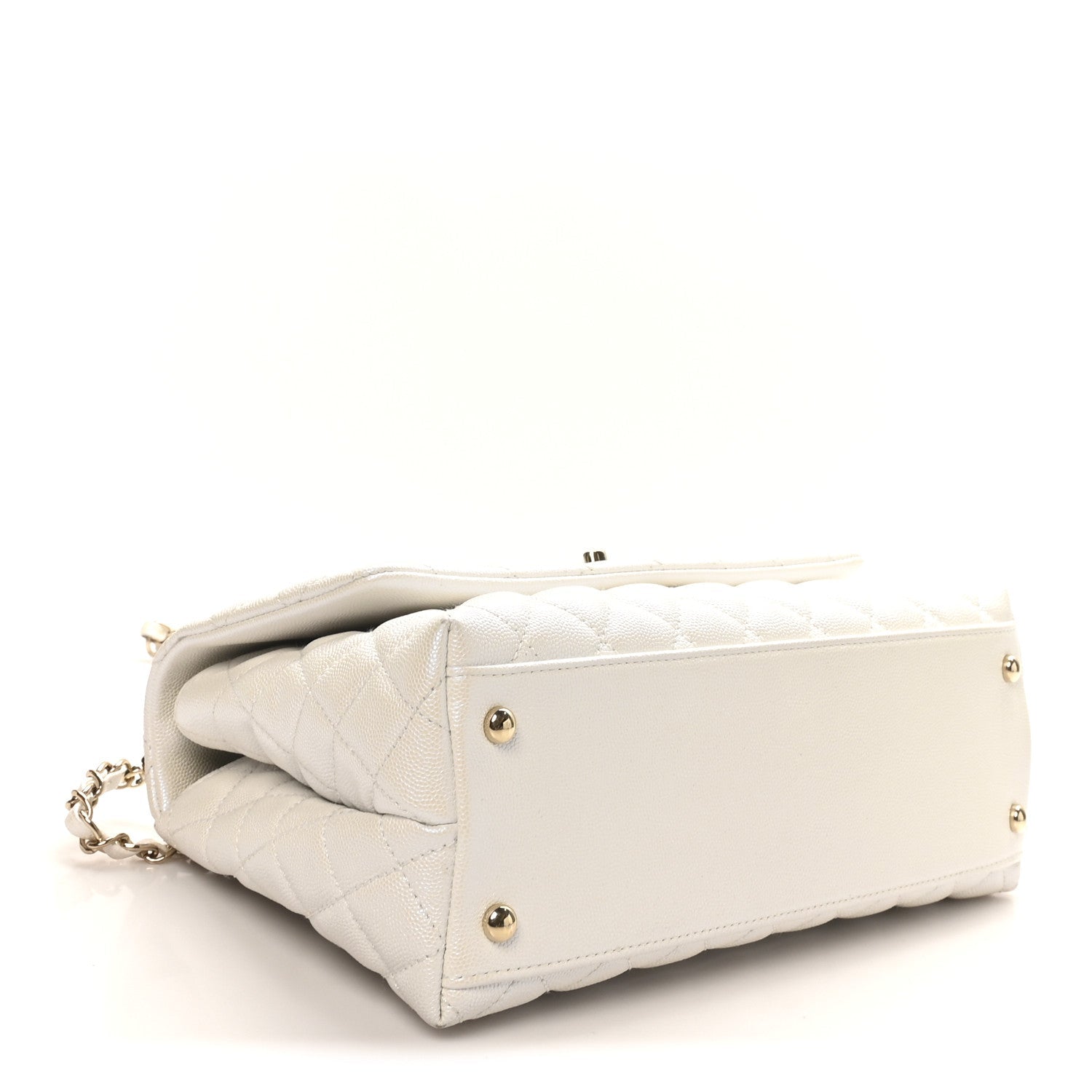 Iridescent Caviar Quilted Small Coco Handle Flap White