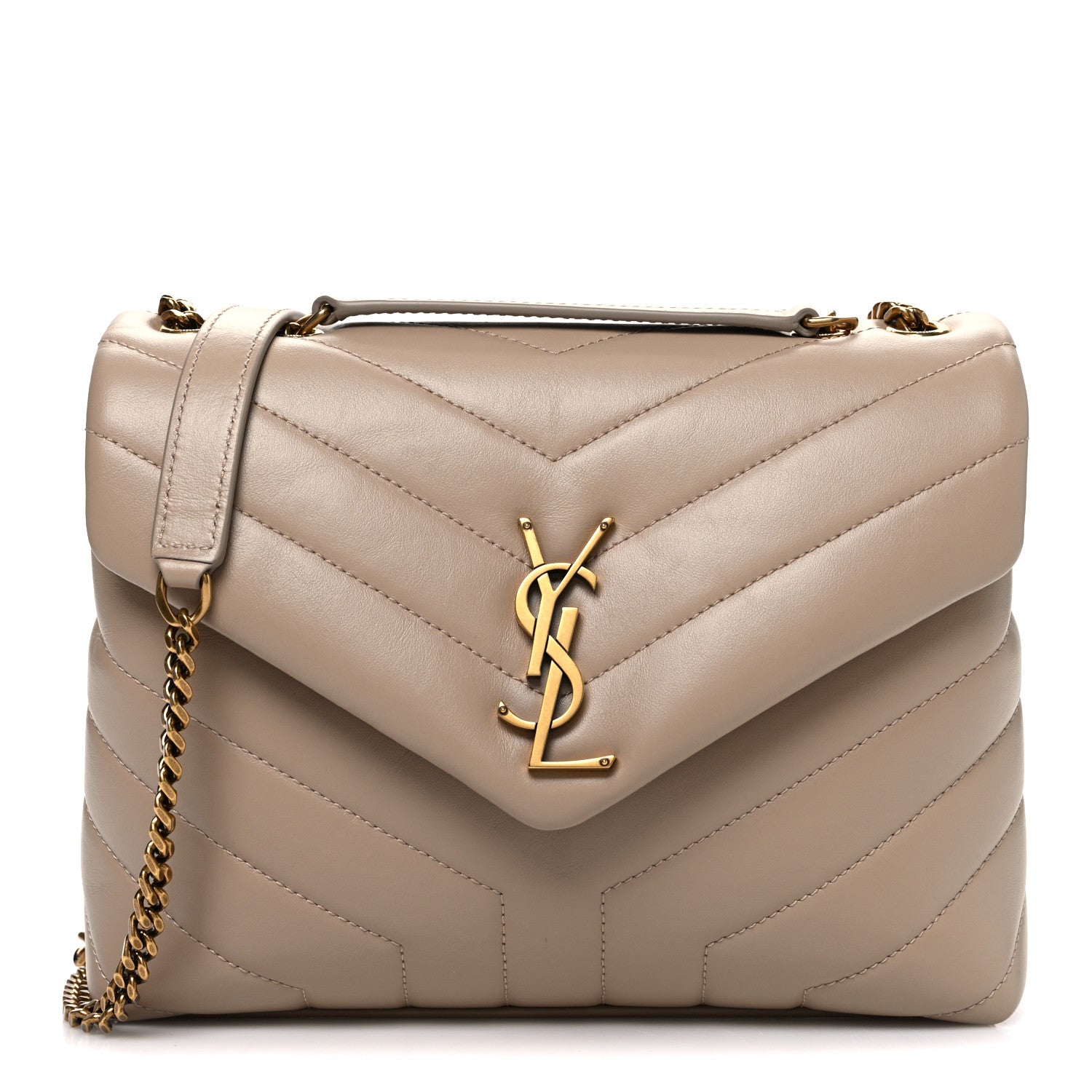 Calfskin Y Quilted Monogram Small Loulou Chain Satchel Dark Beige