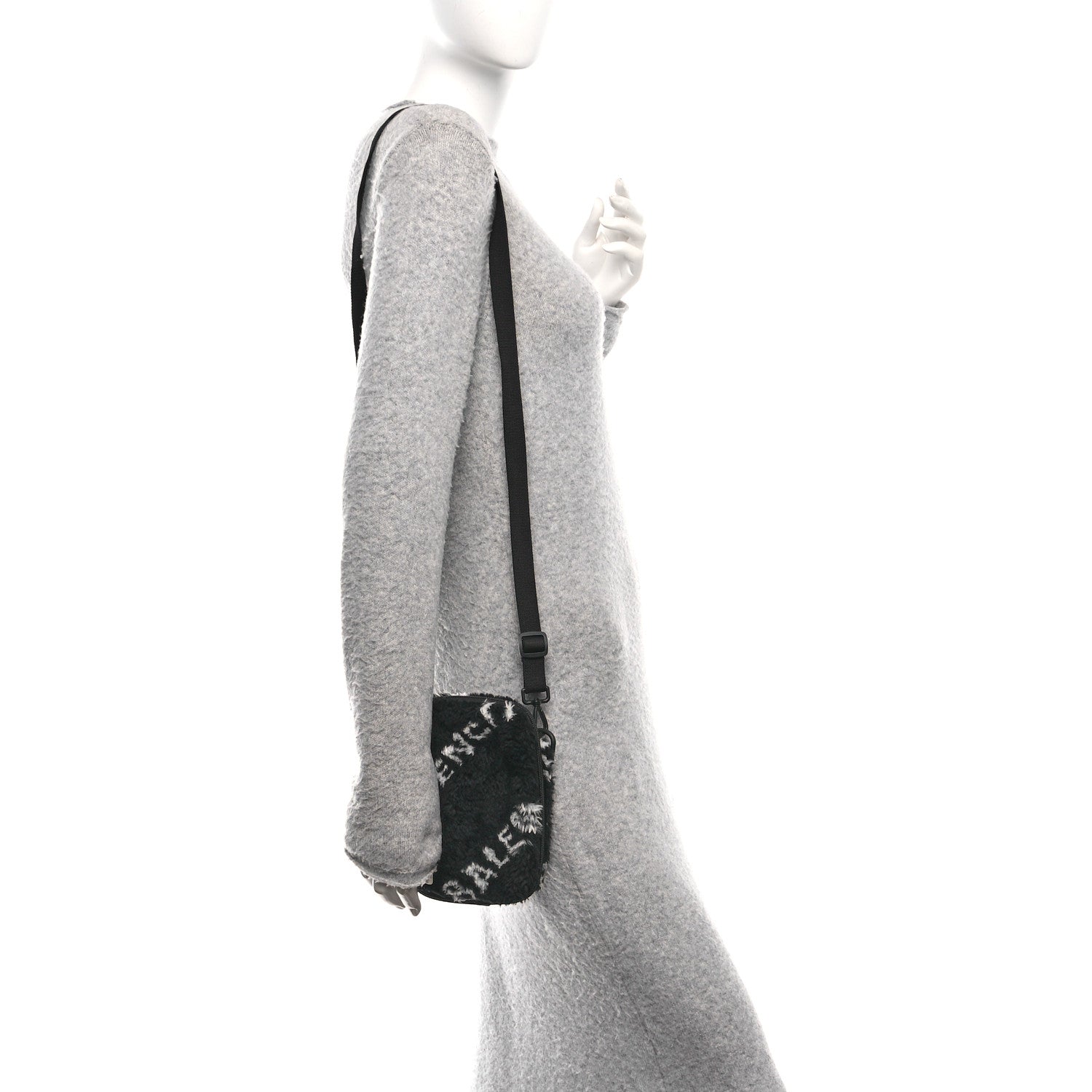 Faux Fur Diagonal Logo Explorer Crossbody Pouch  Black White
