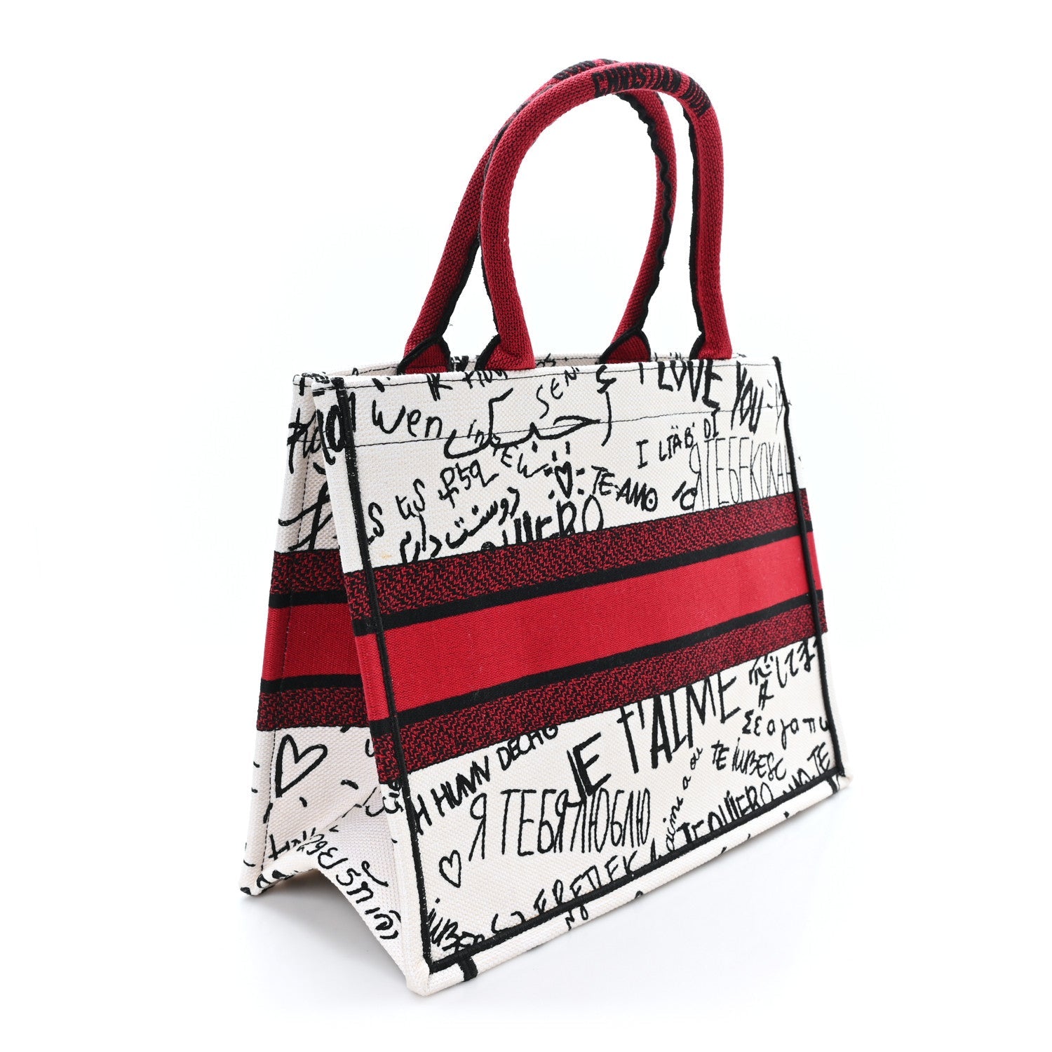 Canvas Embroidered Medium Dioramour Graffiti Book Tote Latte Multicolor