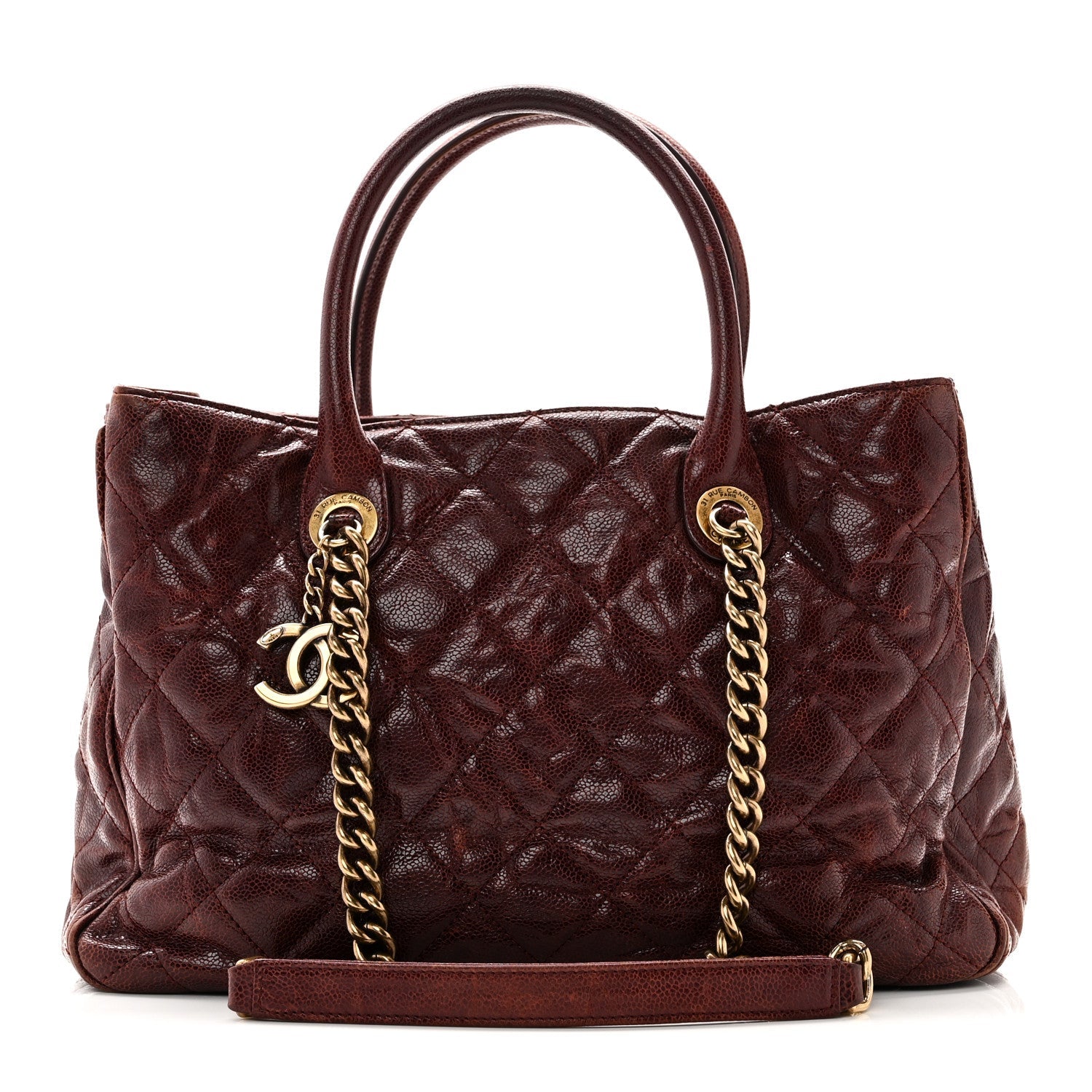 Glazed Caviar Quilted Small Shiva Tote Burgundy