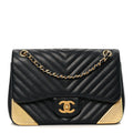 Calfskin Chevron Quilted Mini Rock The Corner Flap Black