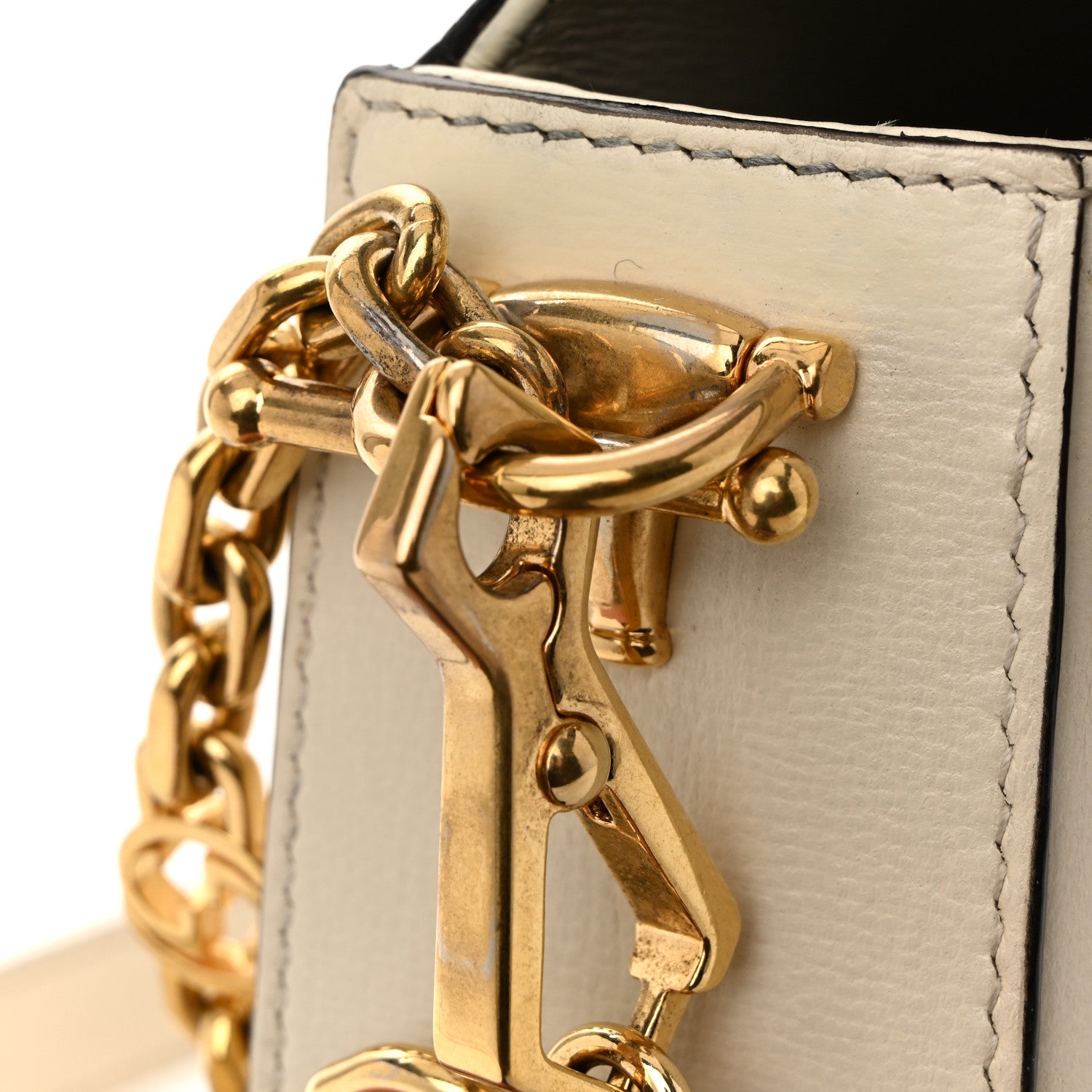 Azalea Calfskin Crystal Small Horsebit 1955 Chain Shoulder Bag White