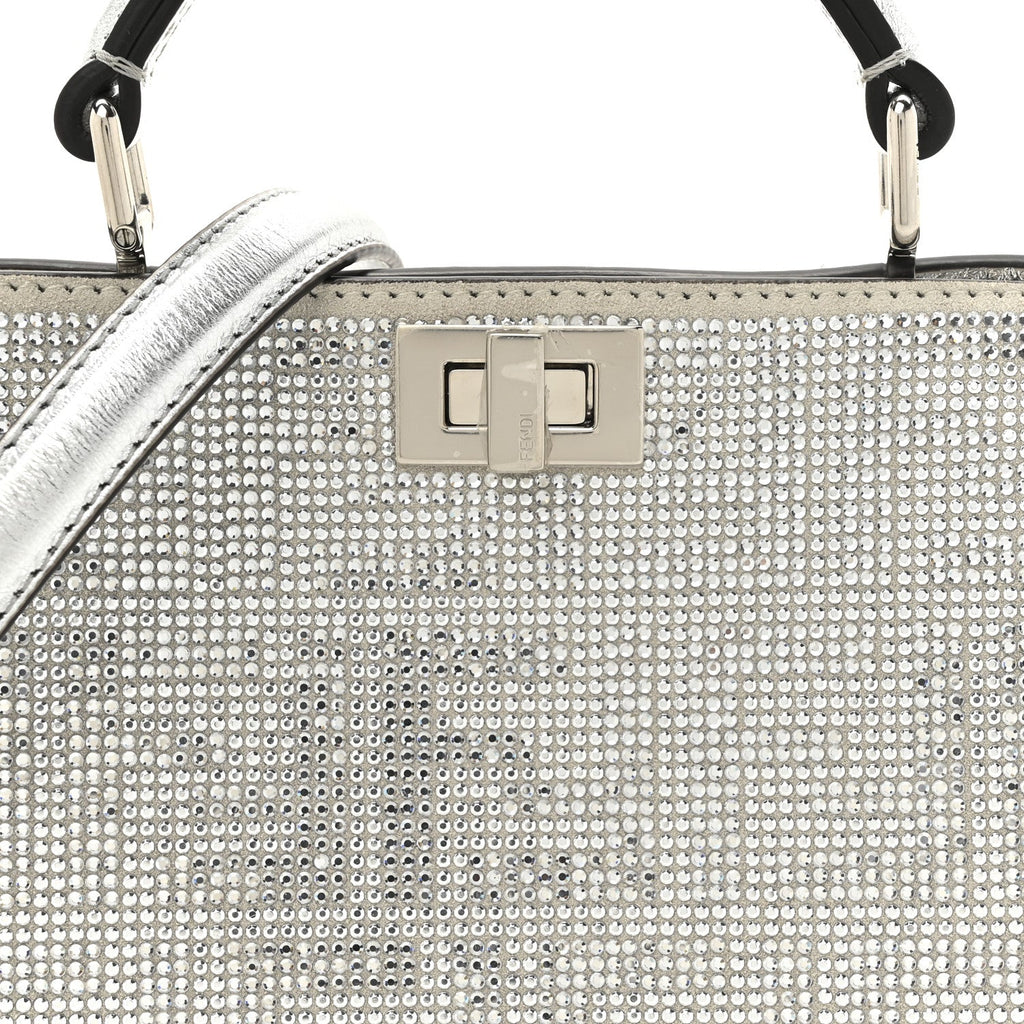 Crystal Vitello Laminato FF Petite Peekaboo I SEE U Satchel Crystal Argento
