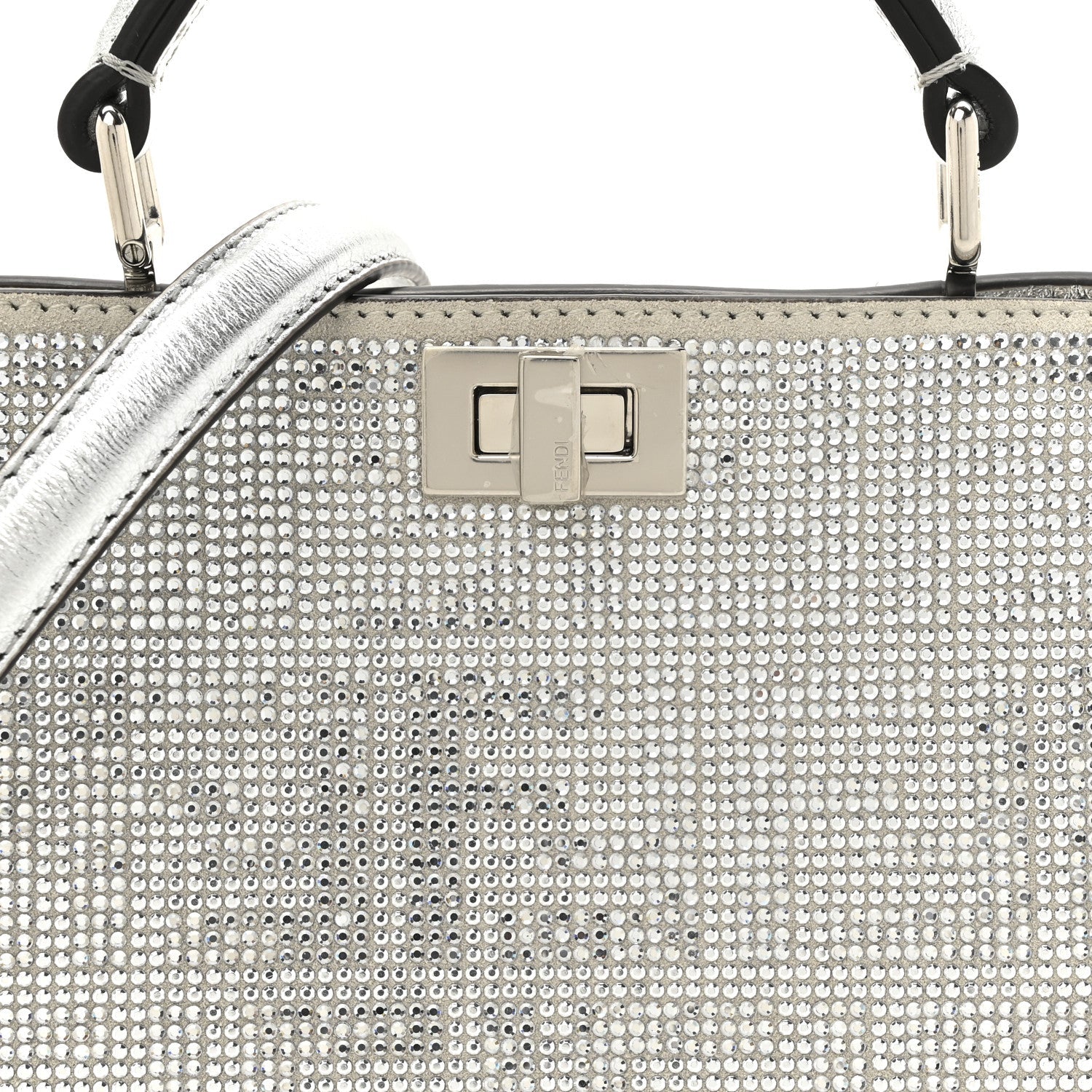 Crystal Vitello Laminato FF Petite Peekaboo I SEE U Satchel Crystal Argento