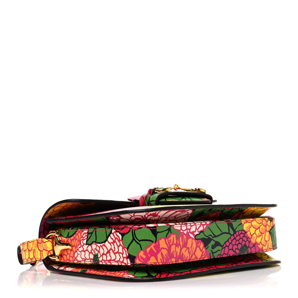 X KEN SCOTT New Shangai Calfskin Pomponica Print Horsebit 1955 Shoulder Bag Multicolor Fuxia Pompon