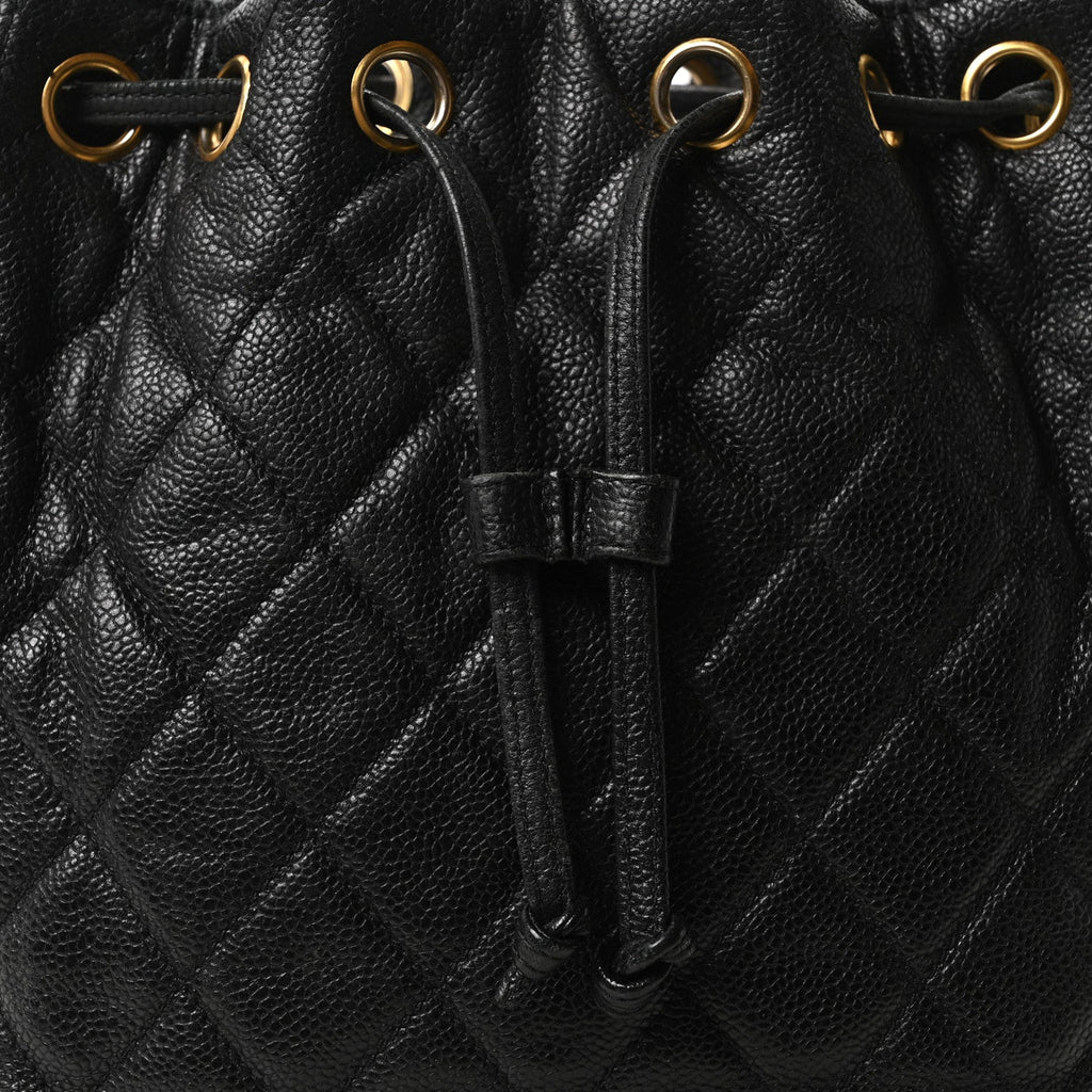 Caviar Quilted Drawstring Backpack Black
