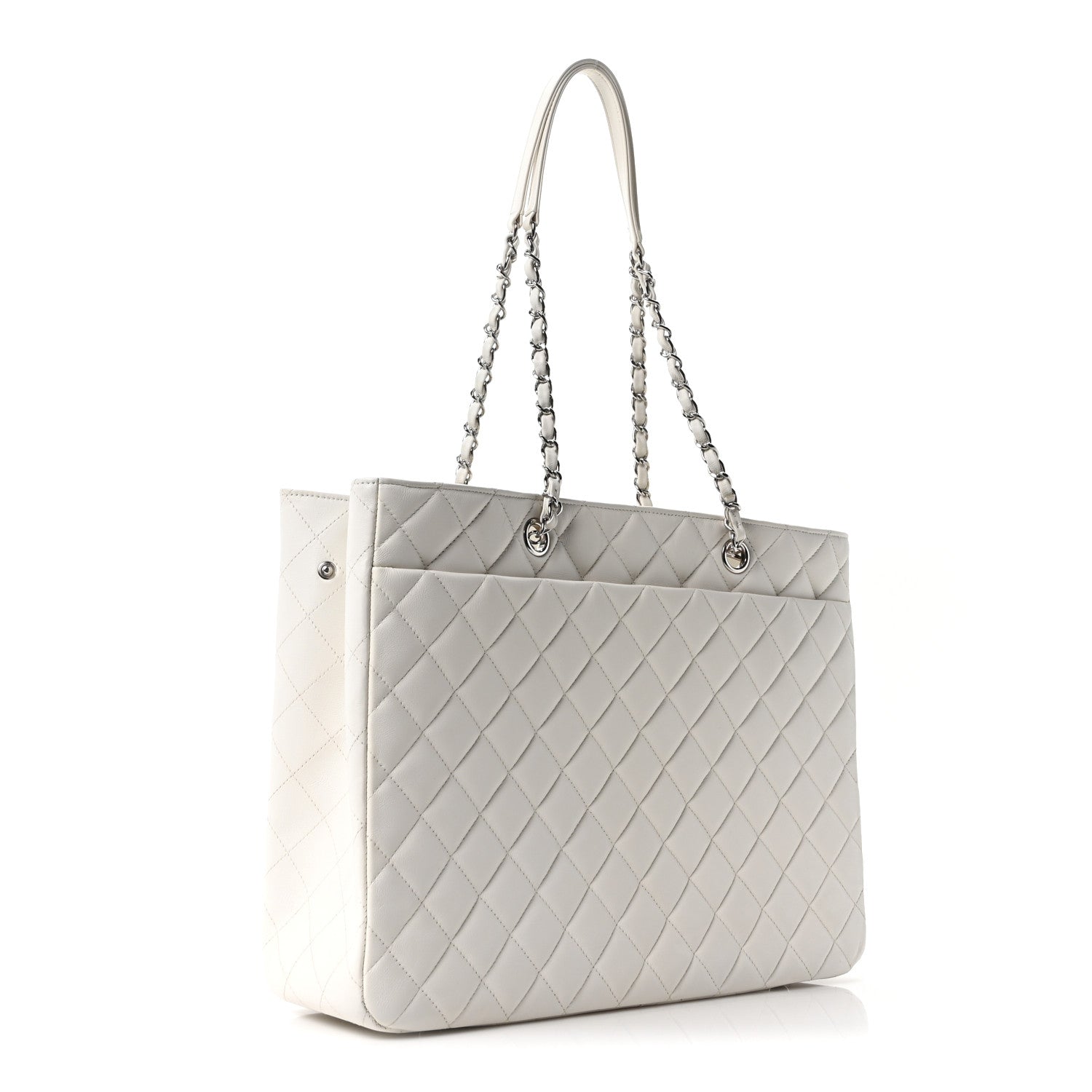 Calfskin Quilted Large Classic Shopping Tote White