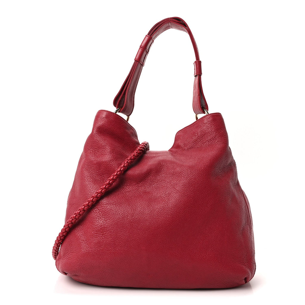 Pebbled Calfskin Medium G Wave Shoulder Bag Red