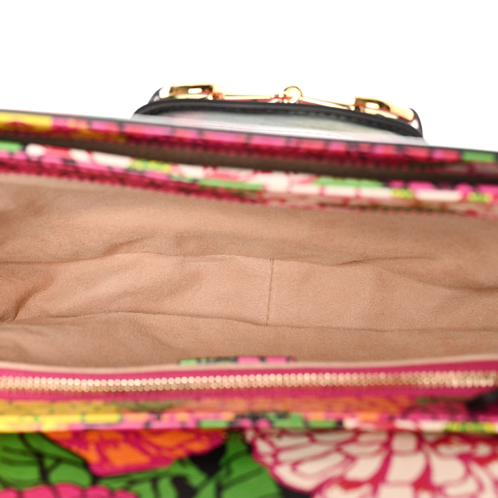 X KEN SCOTT New Shangai Calfskin Pomponica Print Horsebit 1955 Shoulder Bag  Multicolor Fuxia Pompon