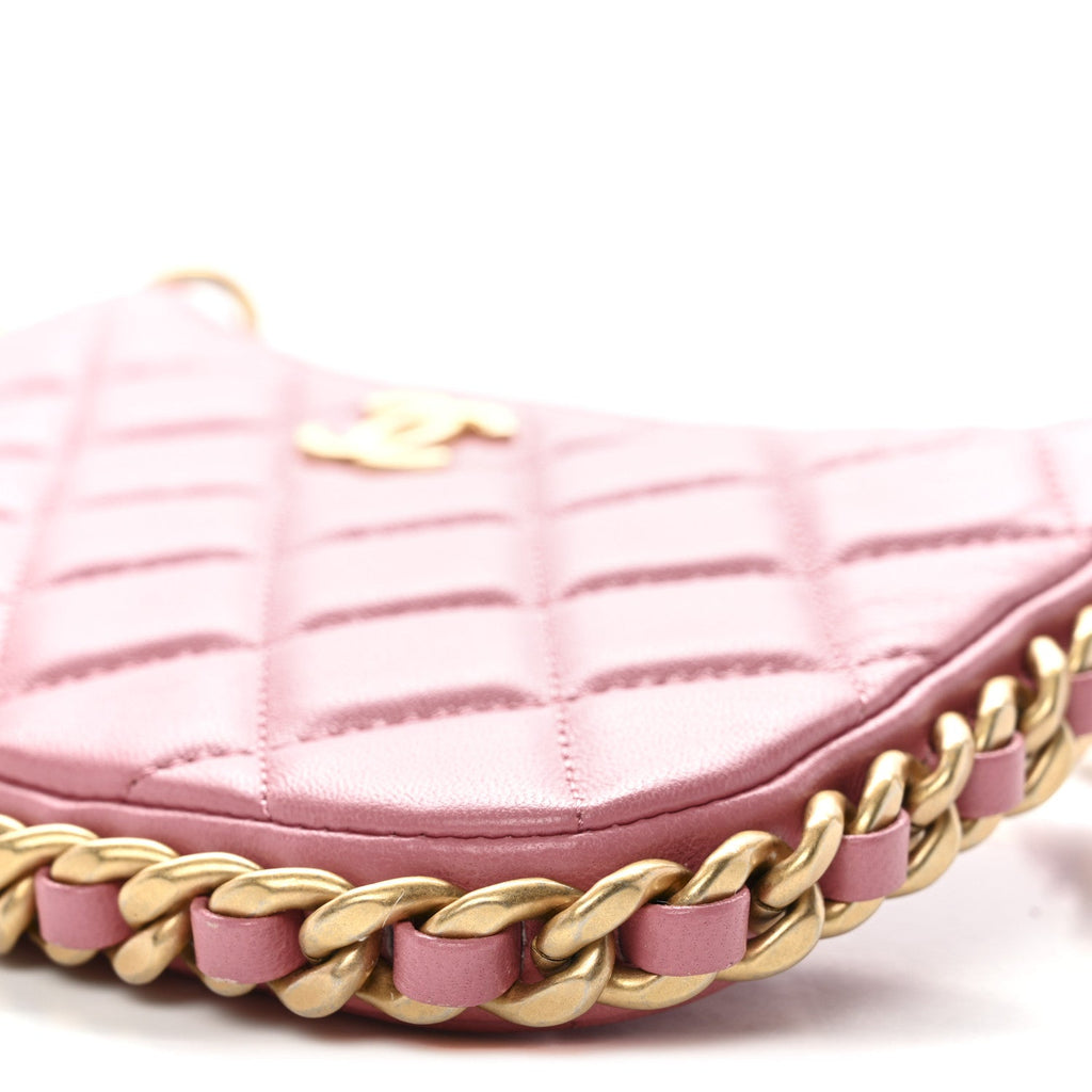 Lambskin Quilted Chain Around Top Handle Mini Bag Pink