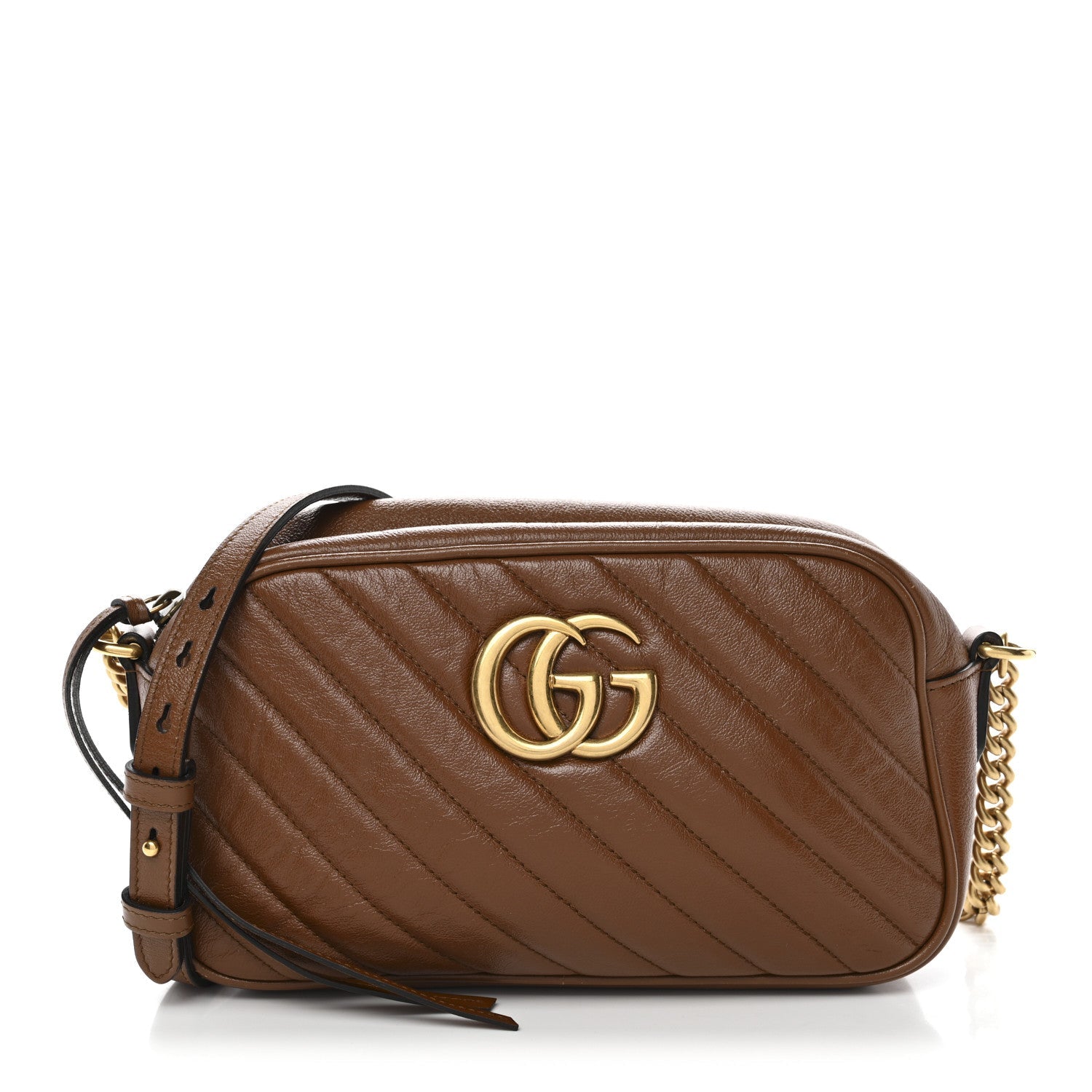 Glazed Calfskin Matelasse Diagonal Small GG Marmont Chain Shoulder Bag Cuir