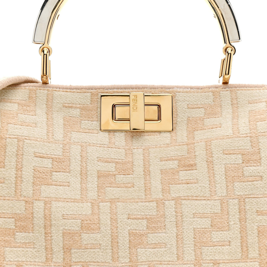 Chenille Suede Metal FF Small Peekaboo I SEE U Satchel Beige White