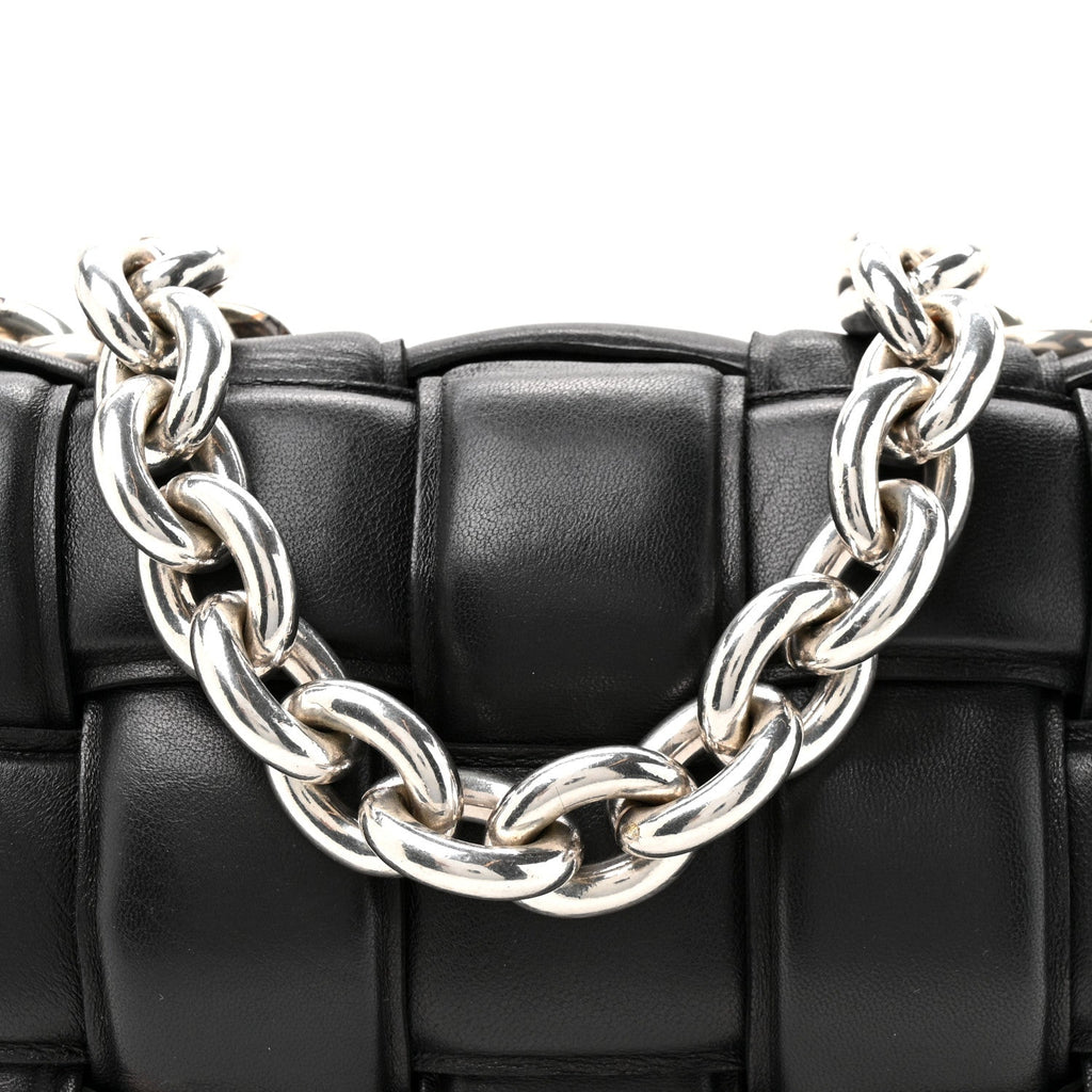 Lambskin Maxi Intreccio Padded Chain Cassette Crossbody Bag Black