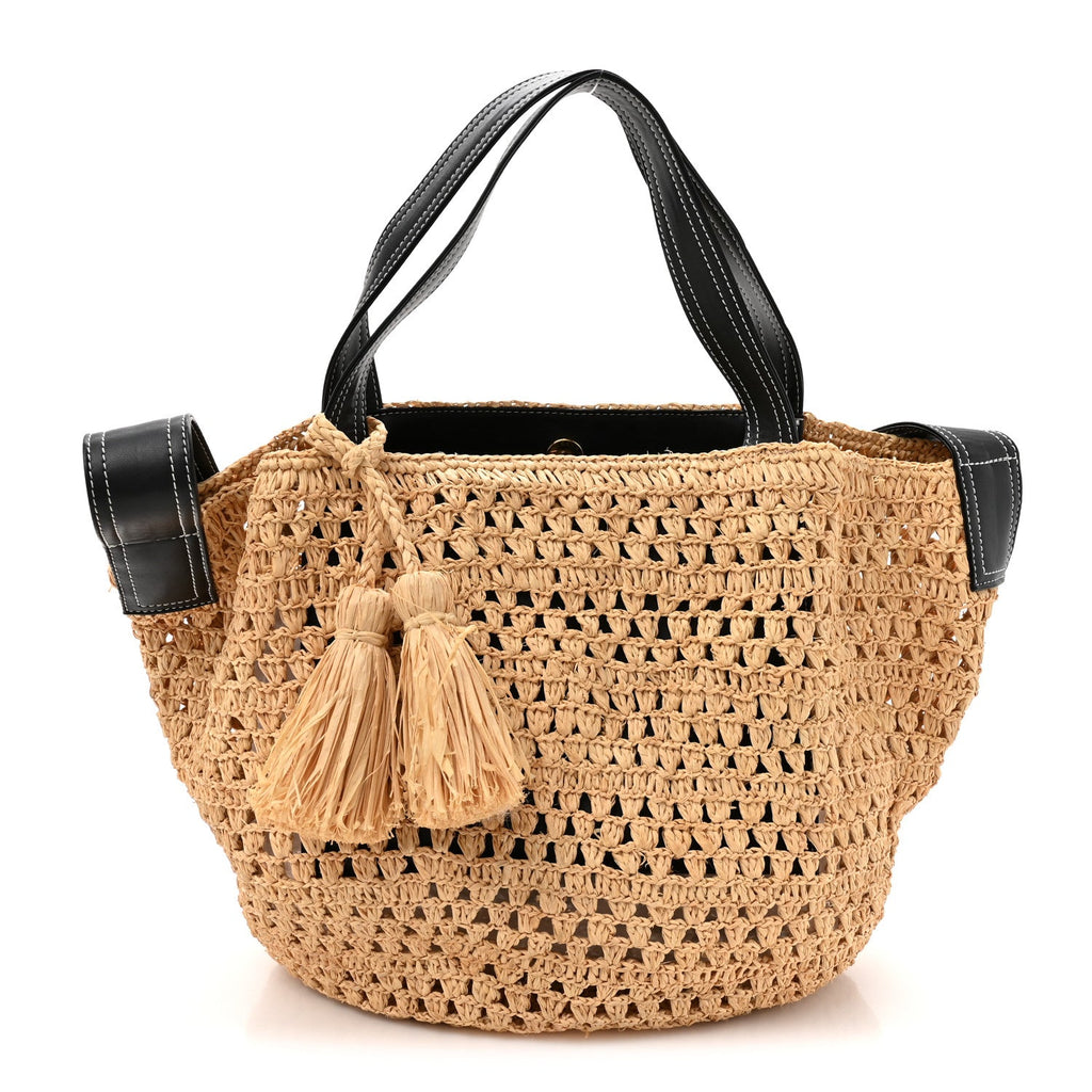 Raffia Eco Alter Nappa East West Tote Natural Black