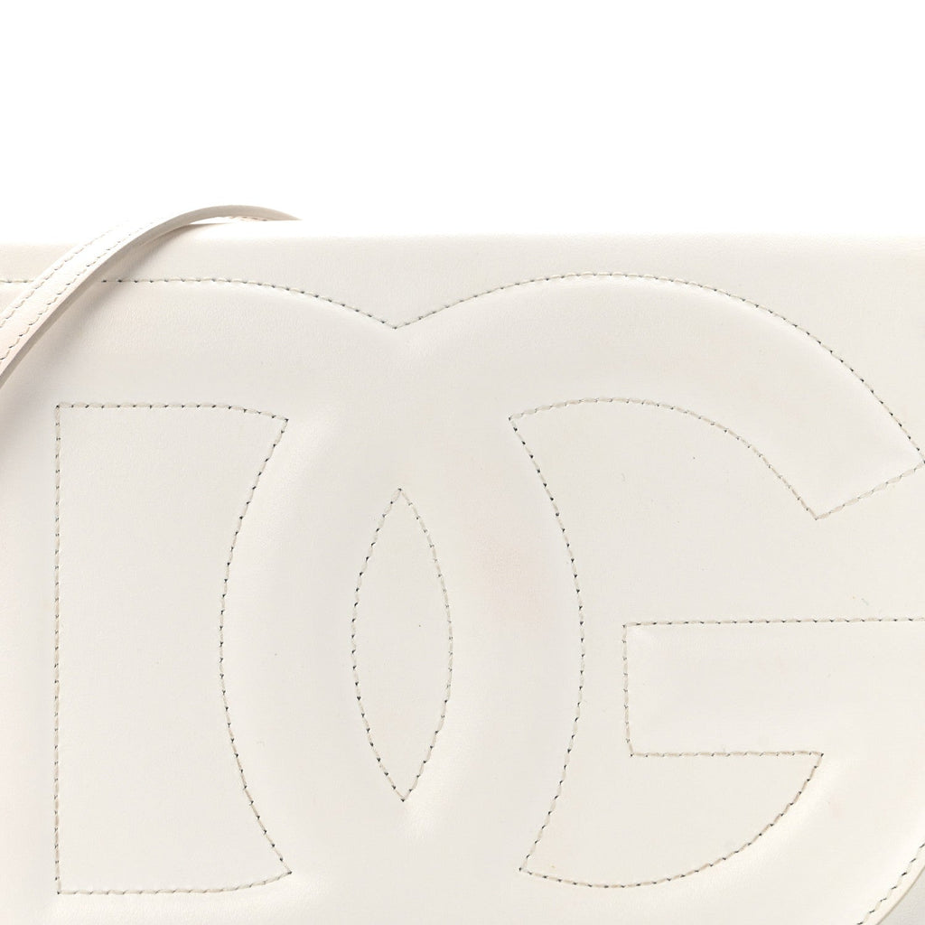 Calfskin DG Logo Flap Crossbody Bag White