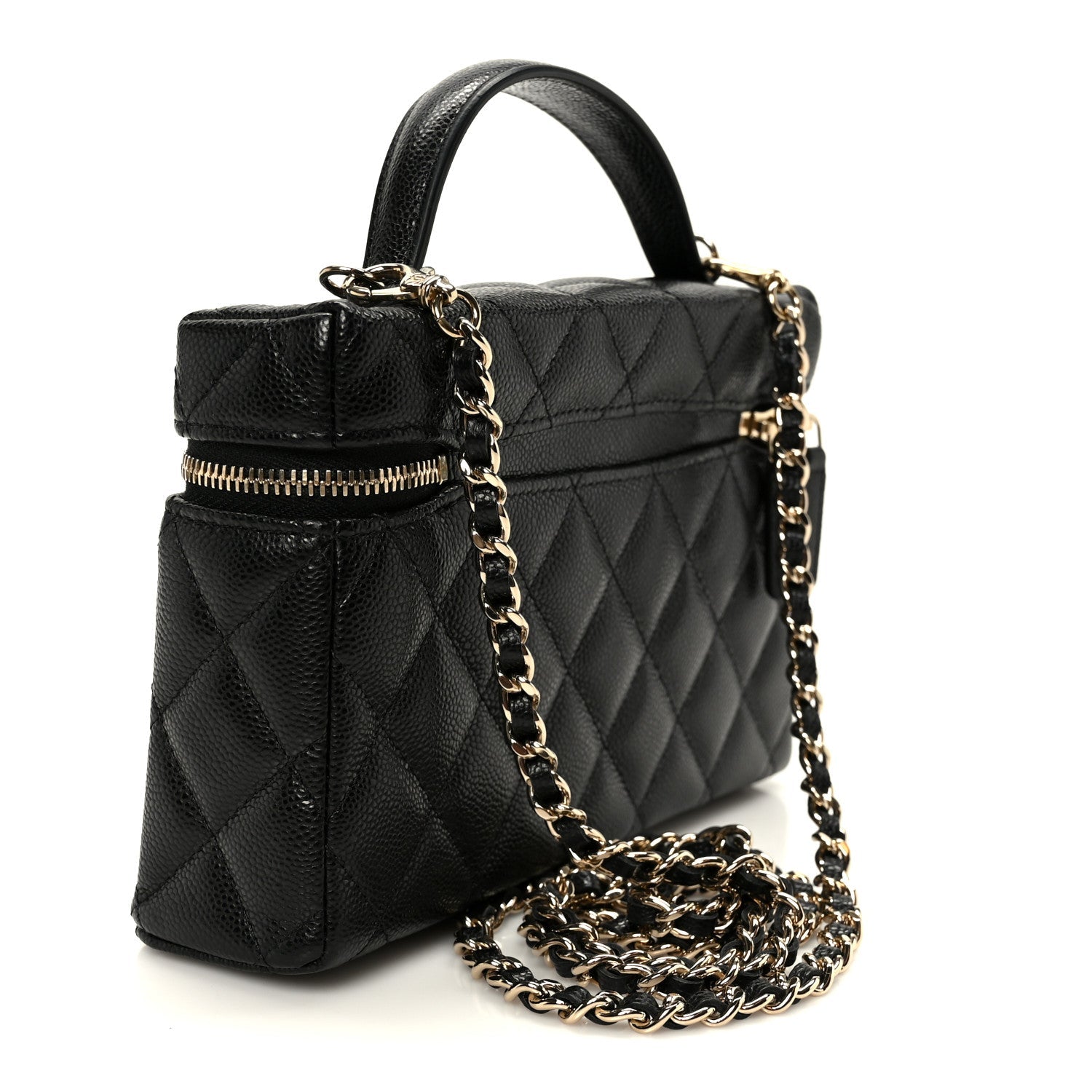Caviar Quilted Top Handle Slim Vanity With Chain Black