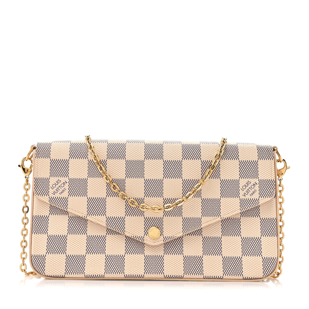Damier Azur Pochette Felicie Chain Wallet Rose Ballerine