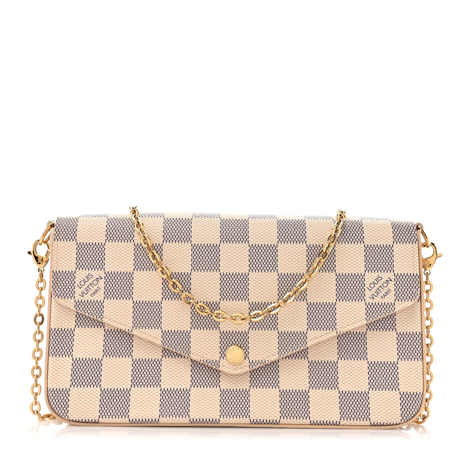 Damier Azur Pochette Felicie Chain Wallet Rose Ballerine