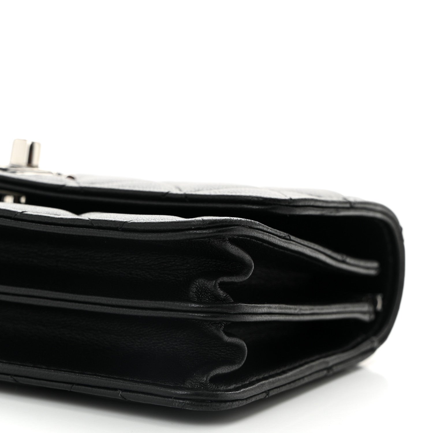 Lambskin Quilted Metal Top Handle Crossbody Flap Black