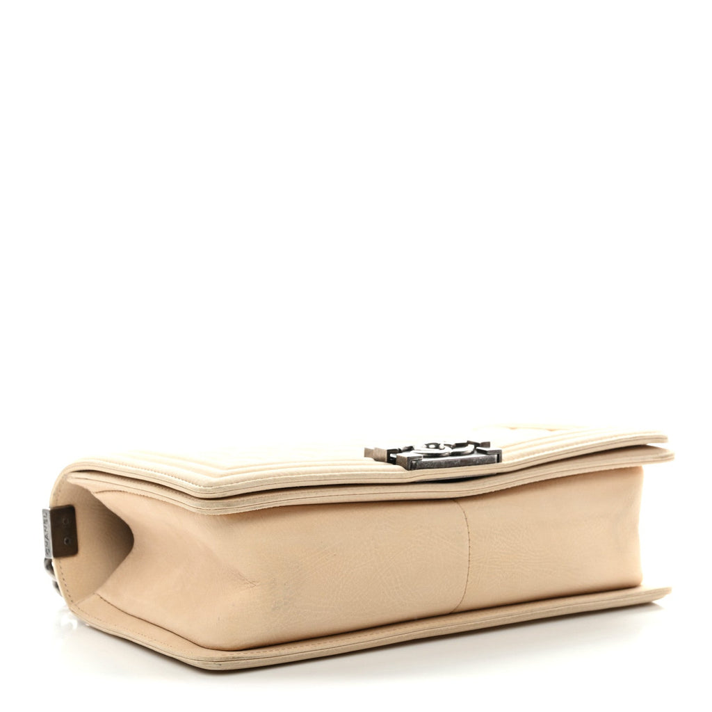 Nubuck Quilted Medium Boy Flap Beige