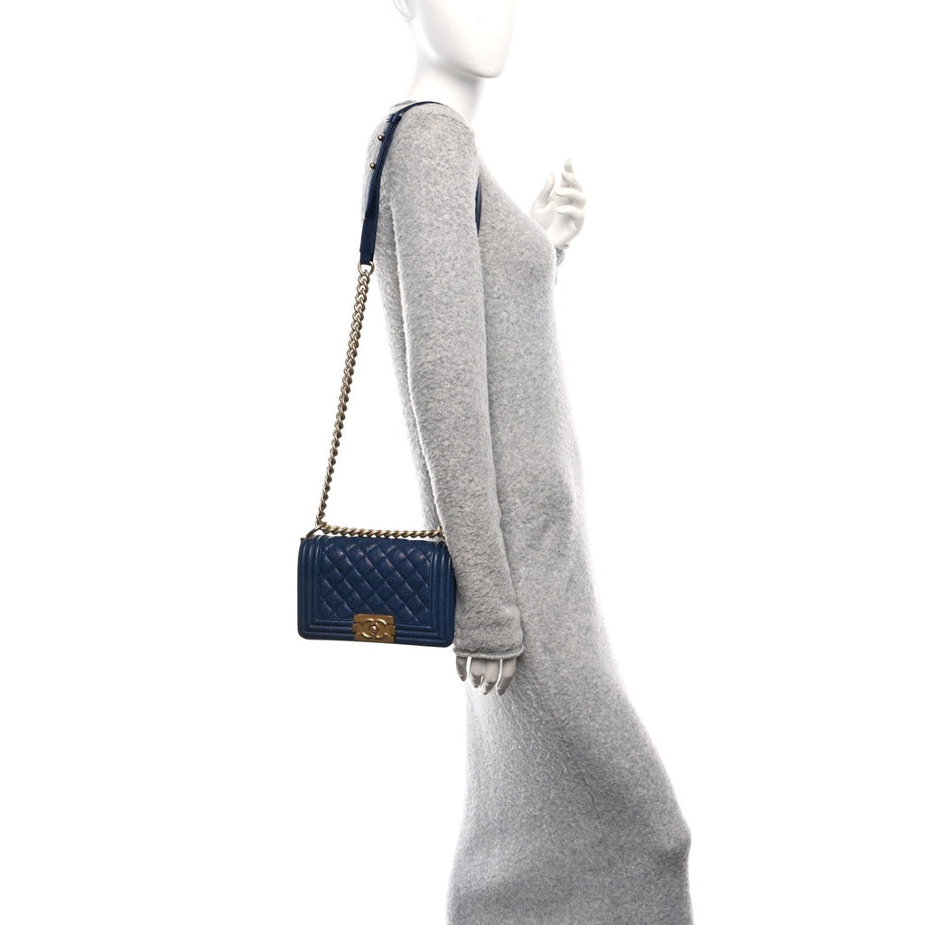 Caviar Quilted Small Boy Flap Dark Blue