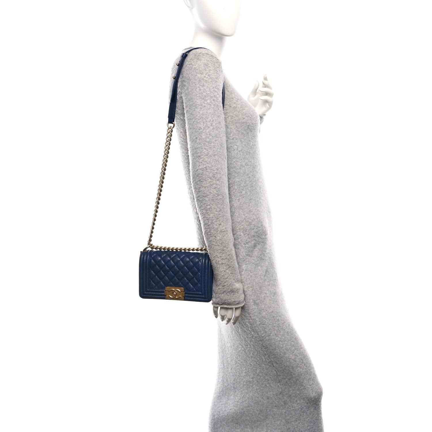 Caviar Quilted Small Boy Flap Dark Blue
