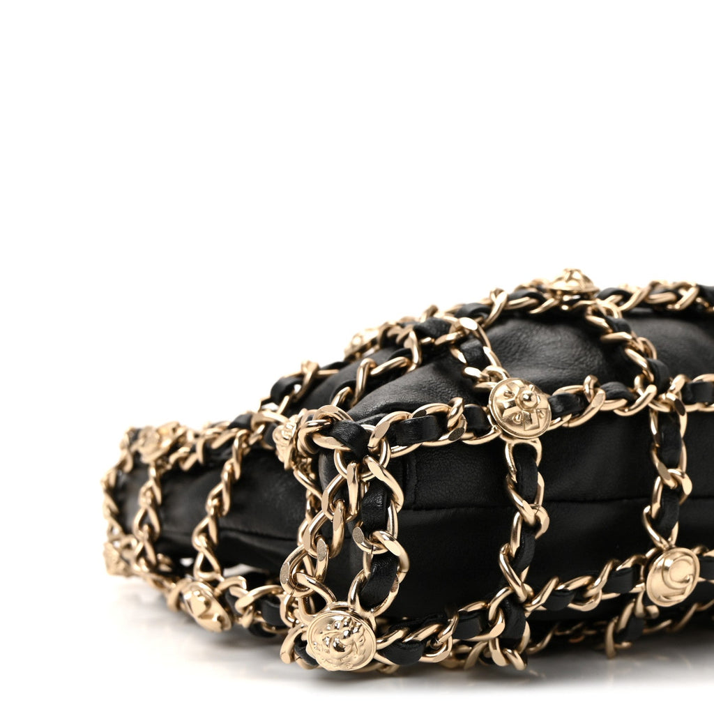 Lambskin Chain Frame Medallion Shoulder Bag Black