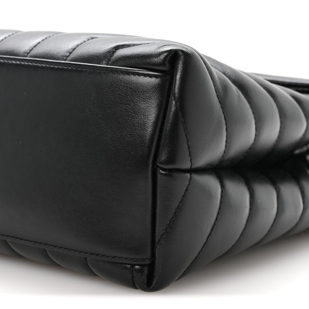 Calfskin Y Quilted Monogram Medium Loulou Chain Satchel Black