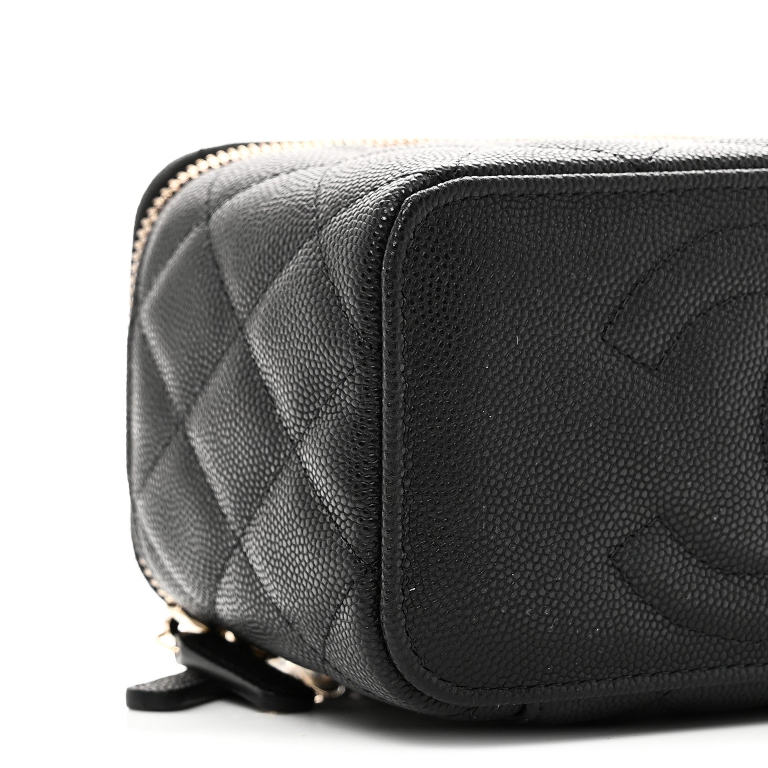 Caviar Quilted Small Vanity Case With Chain Black