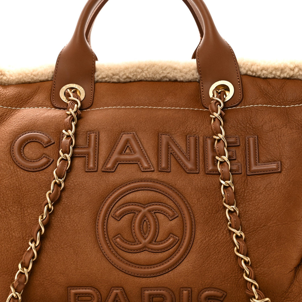 Lambskin Shearling Medium Deauville Tote Brown