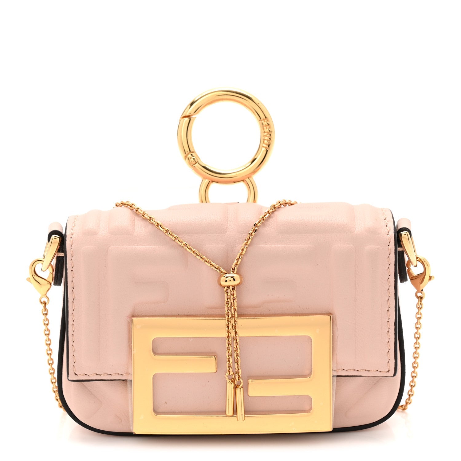 Nappa Matisse FF Embossed Nano Maxi Buckle Baguette Charm Rosa Quarzo